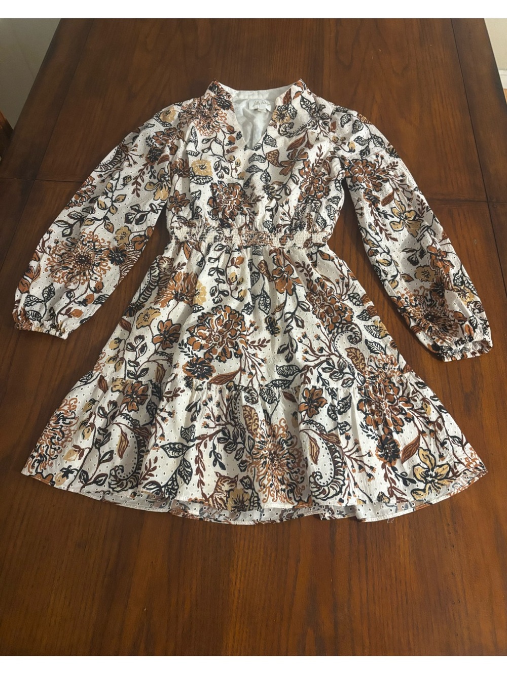 Lilly Pulitzer 2 Axton eyelet Floral Dress - Cream & Brown Autumn Fall colors